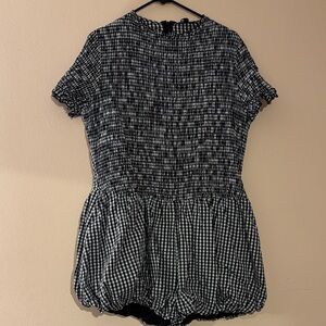 Black and White Gingham Smocked Short Romper (bubble romper)